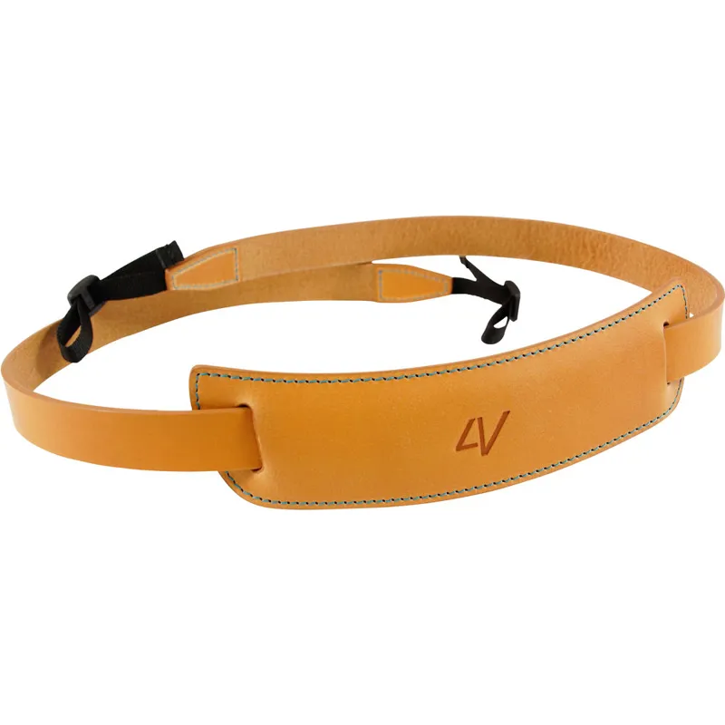 4V Design Large Classic Leather Camera Neck Strap in Natural/Cyan