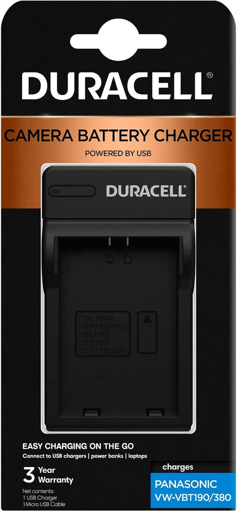 Duracell Charger for Panasonic VW-VBT190 and 380 battery
