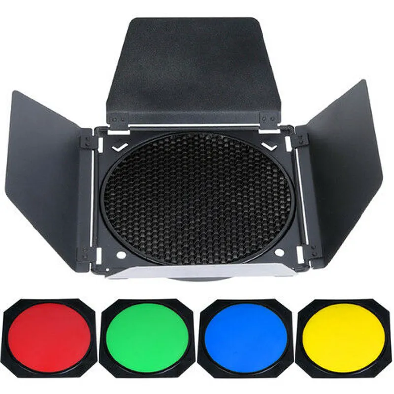 Ex-Display Godox BD-04 - Barndoor With Colour Filters and Honeycomb Grid